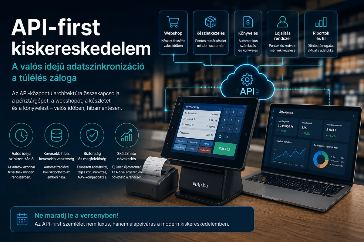 API-first kiskereskedelmi rendszer POS, webshop, készletkezelés és könyvelés közötti adatszinkronizációval