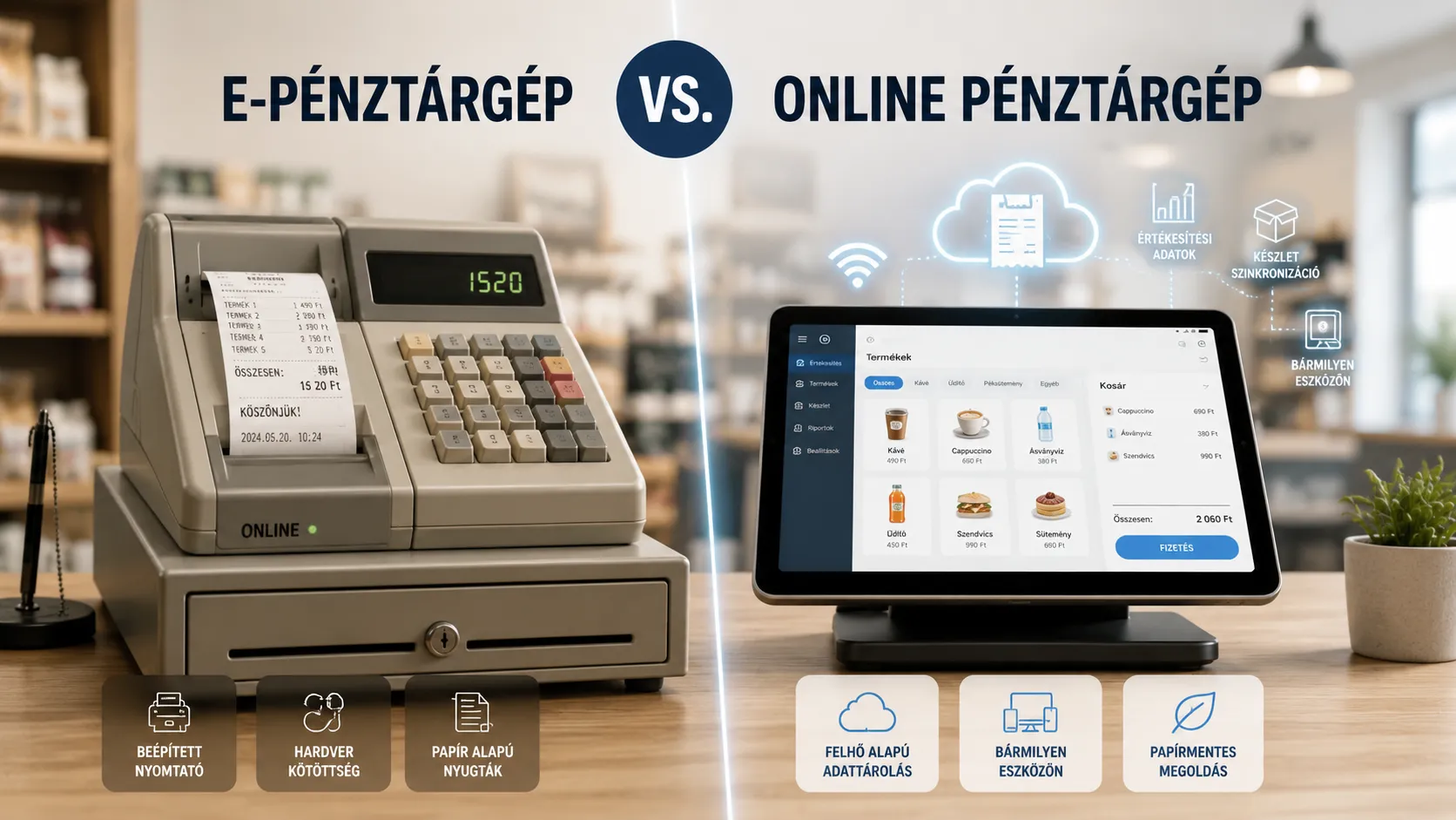 Online pénztárgép és modern e-pénztárgép összehasonlítása