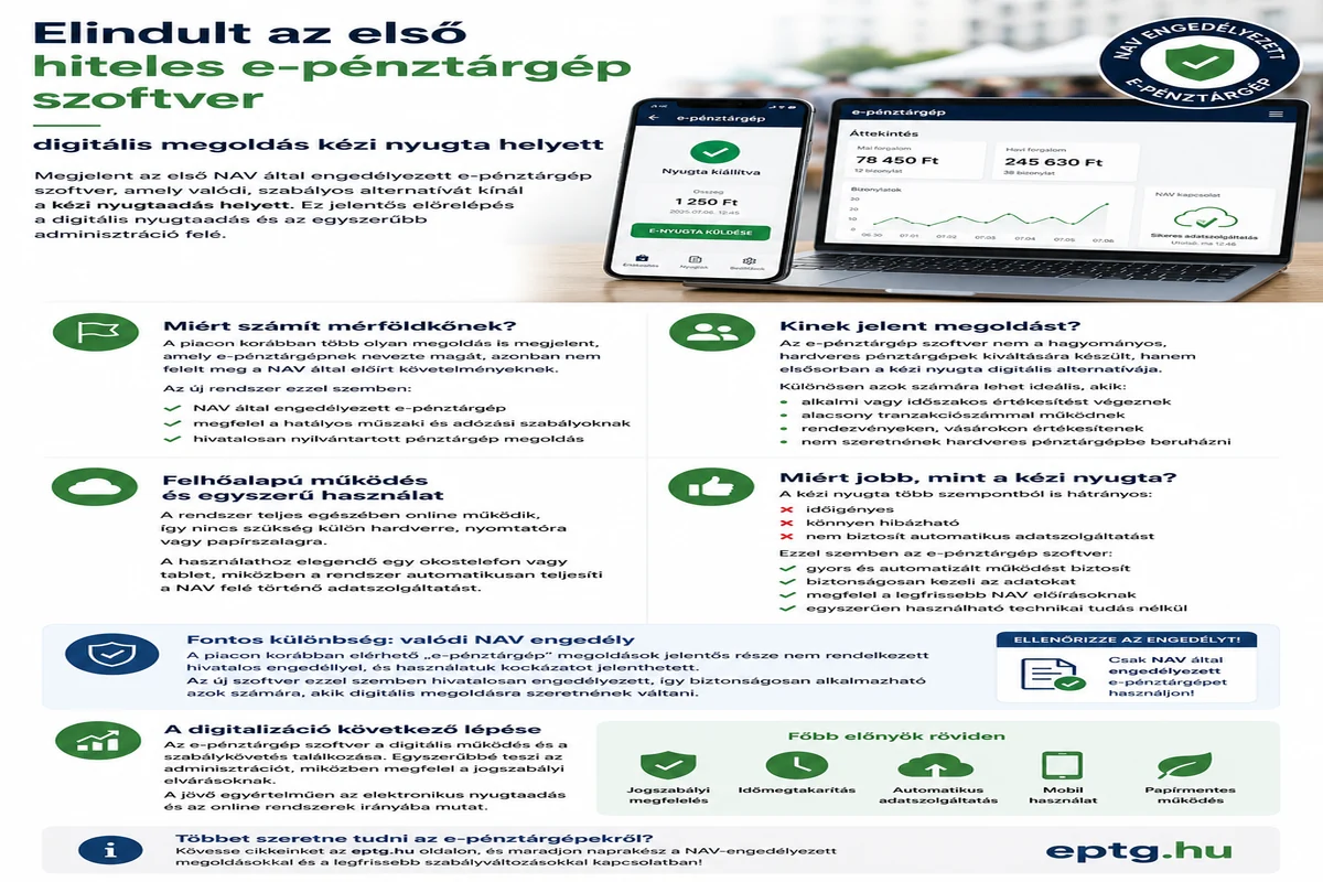 NAV ePénztárgép alkalmazás mobiltelefonon, digitális nyugta kiállításához